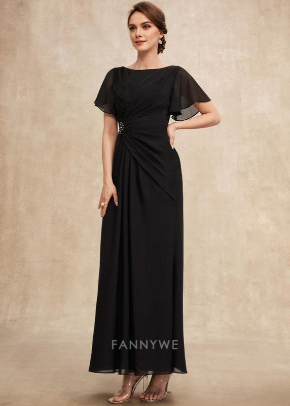 Vintage Sheath Scoop Short Sleeve Back Zip Ankle-Length Mother of the Bride Dress