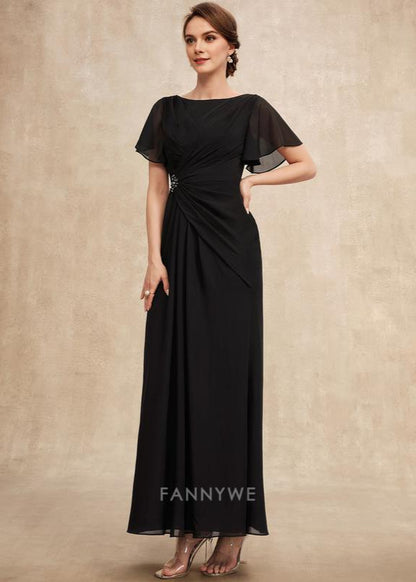 Vintage Sheath Scoop Short Sleeve Back Zip Ankle-Length Mother of the Bride Dress