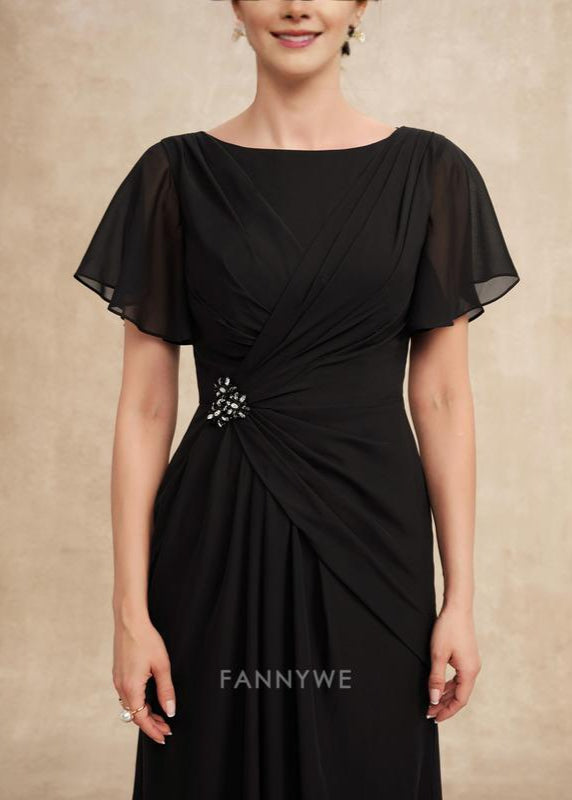 Vintage Sheath Scoop Short Sleeve Back Zip Ankle-Length Mother of the Bride Dress