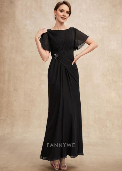 Vintage Sheath Scoop Short Sleeve Back Zip Ankle-Length Mother of the Bride Dress