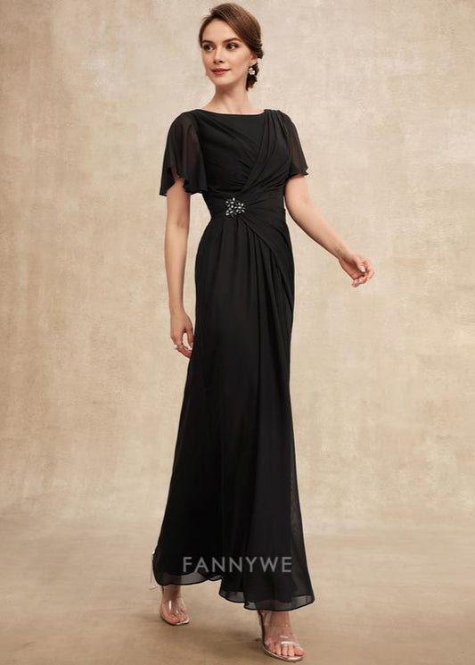 Vintage Sheath Scoop Short Sleeve Back Zip Ankle-Length Mother of the Bride Dress