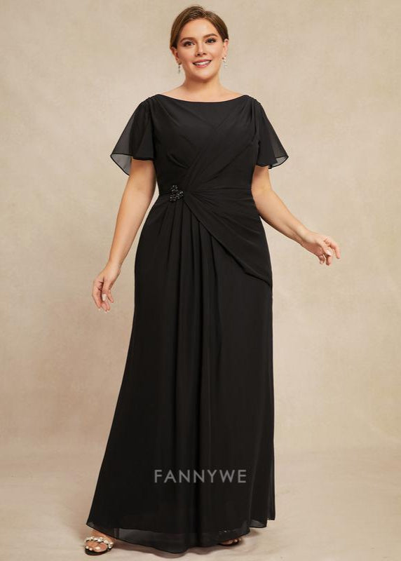 Vintage plus size Sheath Scoop Short Sleeve Back Zip Ankle-Length Mother of the Bride Dress