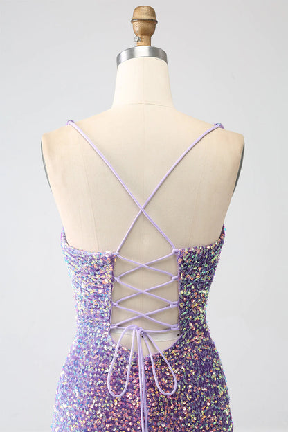 Sparkly Mermaid Light Purple Sequins Prom Dress with Slit