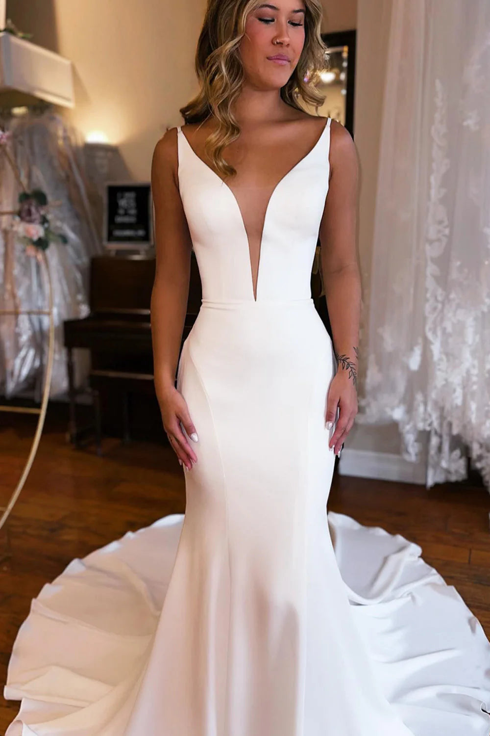 Boho Backless Simple Mermaid Wedding Dress
