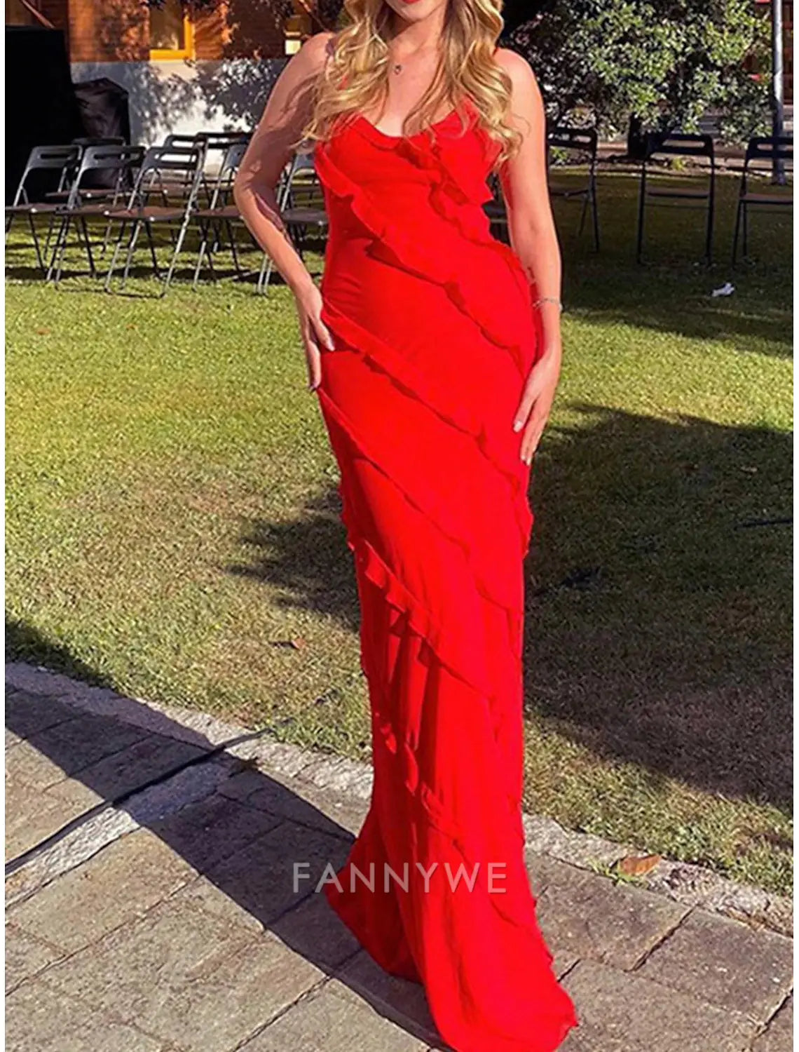 FannyWe Simple Women's Black Dress Prom Dress Party Dress Ruffle Split Spaghetti Strap Sleeveless Wedding Guest Vacation Black Red Summer Spring