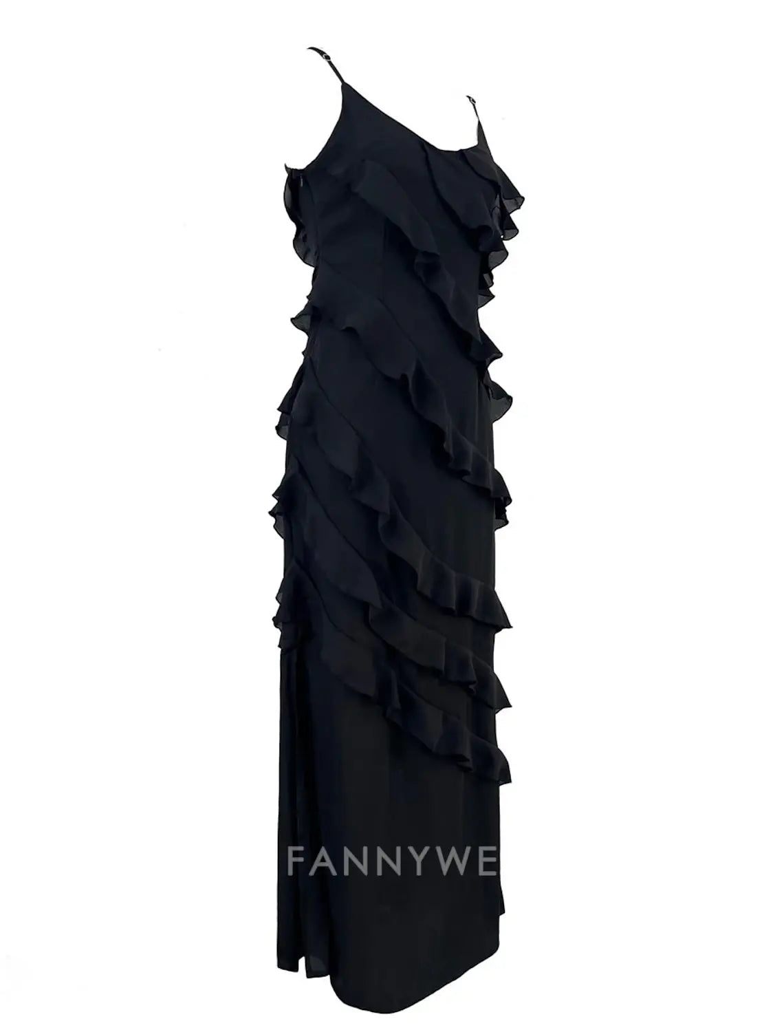 FannyWe Simple Women's Black Dress Prom Dress Party Dress Ruffle Split Spaghetti Strap Sleeveless Wedding Guest Vacation Black Red Summer Spring