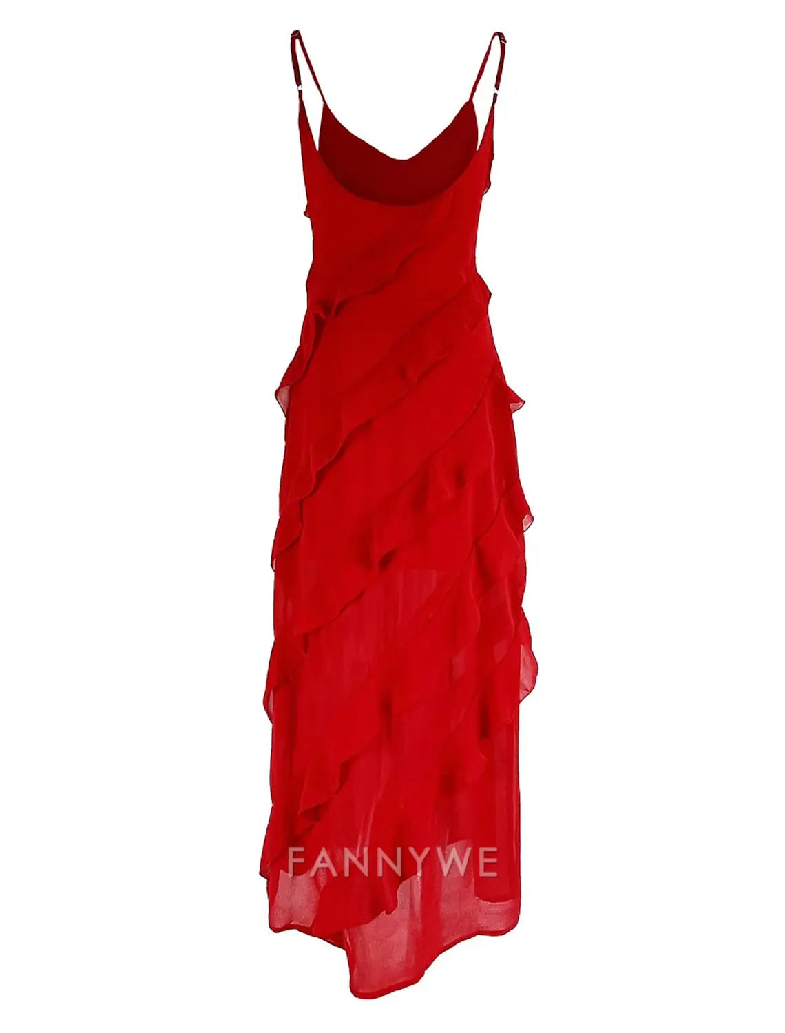 FannyWe Simple Women's Black Dress Prom Dress Party Dress Ruffle Split Spaghetti Strap Sleeveless Wedding Guest Vacation Black Red Summer Spring