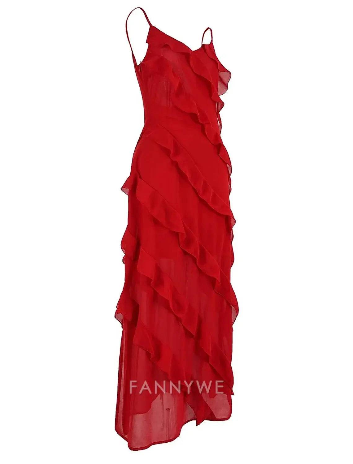 FannyWe Simple Women's Black Dress Prom Dress Party Dress Ruffle Split Spaghetti Strap Sleeveless Wedding Guest Vacation Black Red Summer Spring