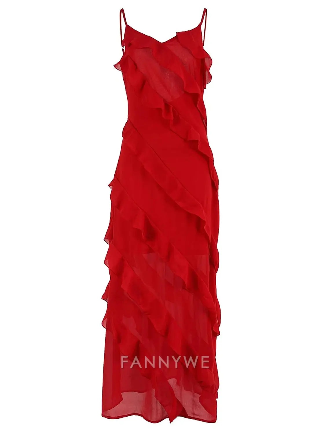 FannyWe Simple Women's Black Dress Prom Dress Party Dress Ruffle Split Spaghetti Strap Sleeveless Wedding Guest Vacation Black Red Summer Spring