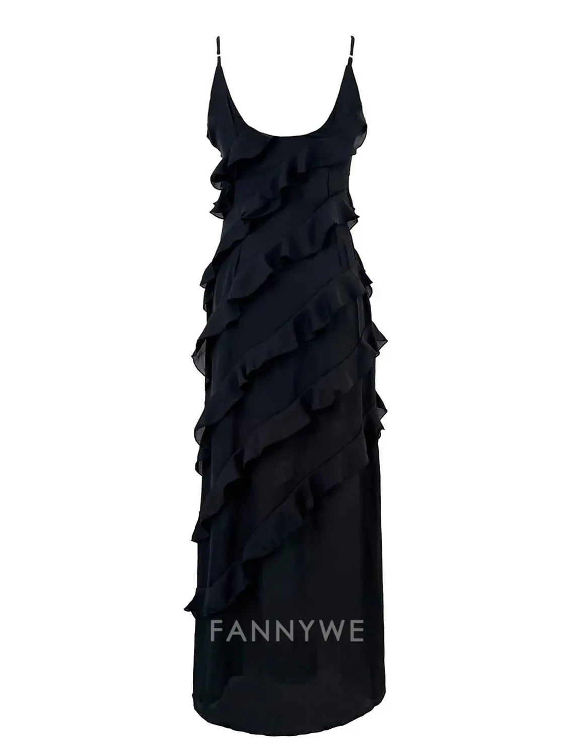 FannyWe Simple Women's Black Dress Prom Dress Party Dress Ruffle Split Spaghetti Strap Sleeveless Wedding Guest Vacation Black Red Summer Spring