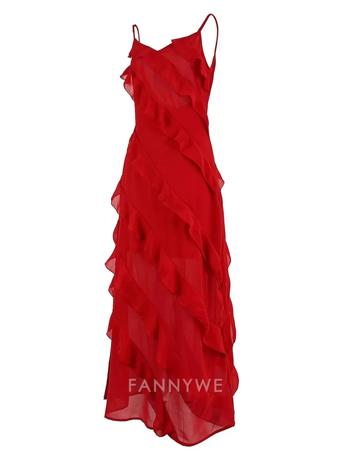 FannyWe Simple Women's Black Dress Prom Dress Party Dress Ruffle Split Spaghetti Strap Sleeveless Wedding Guest Vacation Black Red Summer Spring