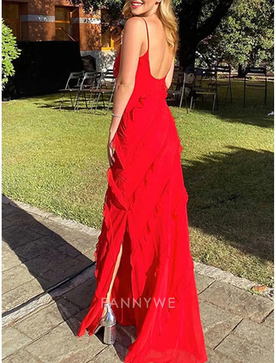 FannyWe Simple Women's Black Dress Prom Dress Party Dress Ruffle Split Spaghetti Strap Sleeveless Wedding Guest Vacation Black Red Summer Spring