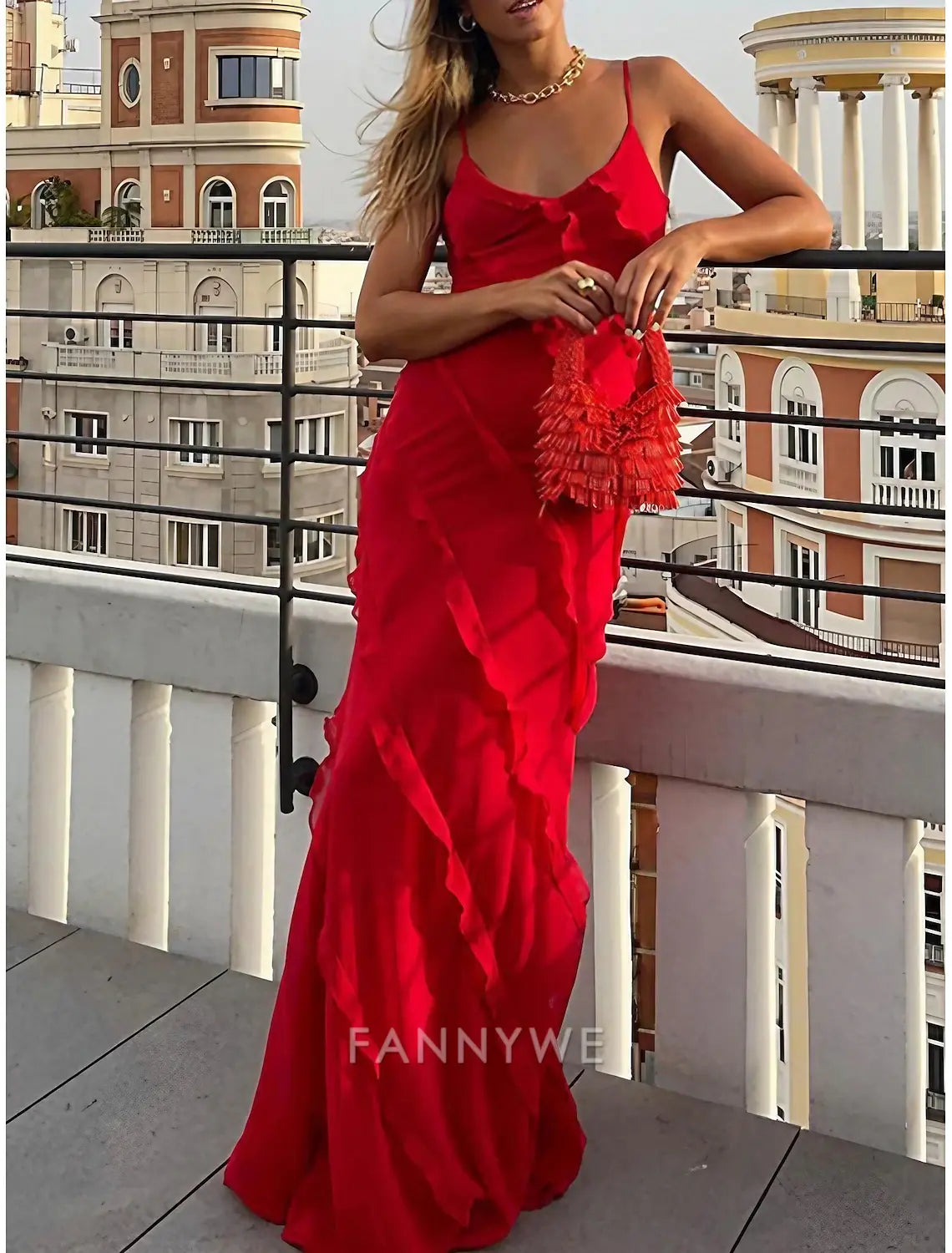 FannyWe Simple Women's Black Dress Prom Dress Party Dress Ruffle Split Spaghetti Strap Sleeveless Wedding Guest Vacation Black Red Summer Spring