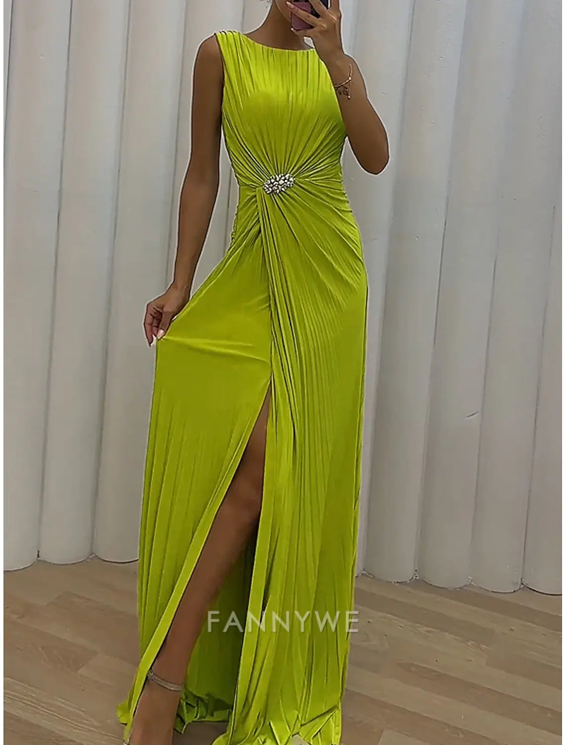 FannyWe Simple Women's Black Dress Prom Dress Party Dress Split Crew Neck Sleeveless Wedding Guest Special Occasion Green Spring Fall