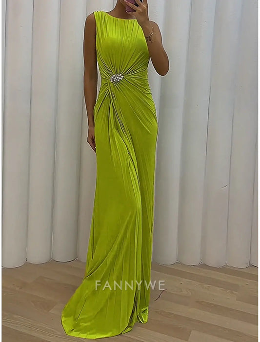 FannyWe Vestido negro sencillo para mujer, vestido de fiesta, vestido de graduación, vestido de fiesta, cuello redondo dividido, sin mangas, para invitadas de boda, ocasión especial, verde, primavera y otoño 