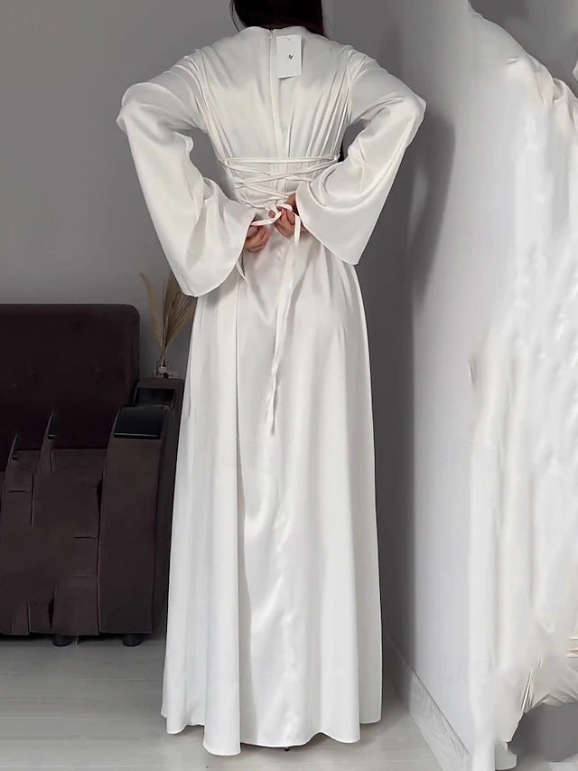 Women's Long Dress Maxi Dress Prom Dress Party Dress Cocktail Dress Elegant Modern Evening Party Party Wedding Guest Regular Fit Plain Long Sleeve Crew Neck White Spring Fall