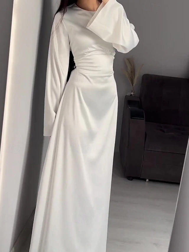 Women's Long Dress Maxi Dress Prom Dress Party Dress Cocktail Dress Elegant Modern Evening Party Party Wedding Guest Regular Fit Plain Long Sleeve Crew Neck White Spring Fall