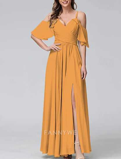FannyWe Vestido largo sencillo para mujer Vestido maxi Vestido de fiesta Vestido de cóctel Moda Fiesta Ocasión especial Cita Corte regular Liso Manga corta Cuello en V Amarillo Verde claro Azul Verde Verano 