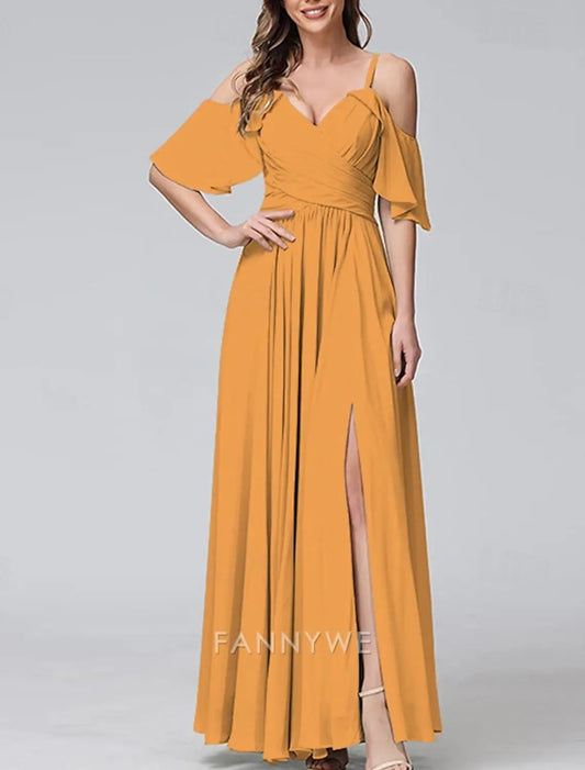FannyWe Vestido largo sencillo para mujer Vestido maxi Vestido de fiesta Vestido de cóctel Moda Fiesta Ocasión especial Cita Corte regular Liso Manga corta Cuello en V Amarillo Verde claro Azul Verde Verano 