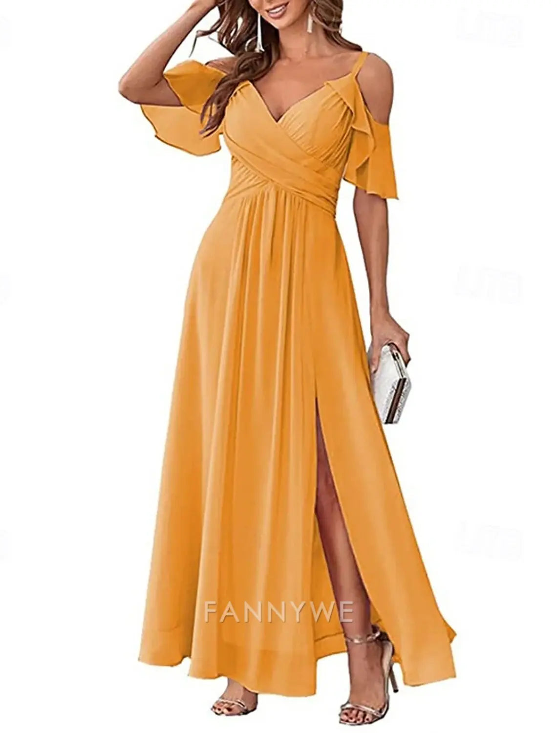 FannyWe Simple Women's Long Dress Maxi Dress Prom Dress Party Dress Cocktail Dress Fashion Party Special Occasion Date Regular Fit Plain Short Sleeve V Neck Yellow Light Green Blue Green Summer