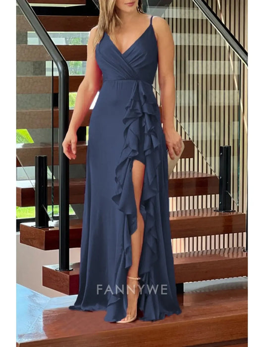 FannyWe Vestido largo sencillo para mujer Vestido maxi Vestido de fiesta Vestido de cóctel Vestido lencero Moda Fiesta Ocasión especial Cita Corte regular Liso Sin mangas Tirantes finos Verde Azul oscuro Rosa Rojo Verano 