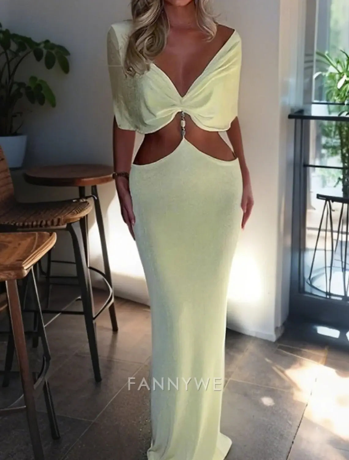 FannyWe Simple Women's Long Dress Maxi Dress Prom Dress Party Dress Fashion Modern Party Special Occasion Evening Party Regular Fit Plain Short Sleeve Off Shoulder Yellow Summer