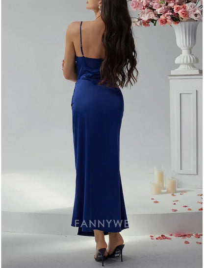 FannyWe Vestido Largo Sencillo para Mujer Vestido Maxi Vestido de Fiesta Vestido de Satén Vestido Elegante Maduro Vestido Elegante Fiesta de Bodas Invitada de Boda Corte Regular Liso Sin Mangas Tirantes Espagueti Negro Champán Rosa Azul Verano 