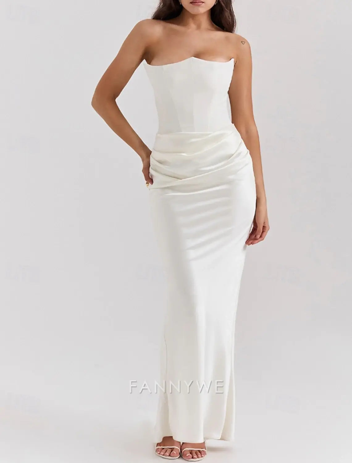 FannyWe Simple Women's Long Dress Maxi Dress White Dress Graduation Dress Prom Dress Party Dress Elegant Fashion Party Special Occasion Evening Party Regular Fit Plain Sleeveless Strapless Black White Pink Red