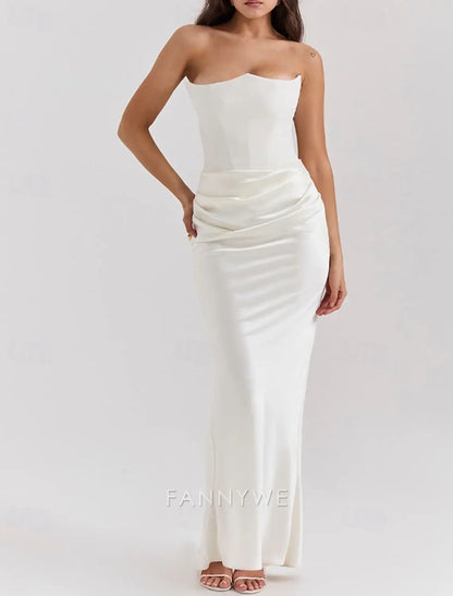 FannyWe Vestido largo sencillo para mujer Vestido maxi Vestido blanco Vestido de graduación Vestido de fiesta Vestido elegante de moda Fiesta Ocasión especial Fiesta de noche Corte regular Liso Sin mangas Sin tirantes Negro Blanco Rosa Rojo 