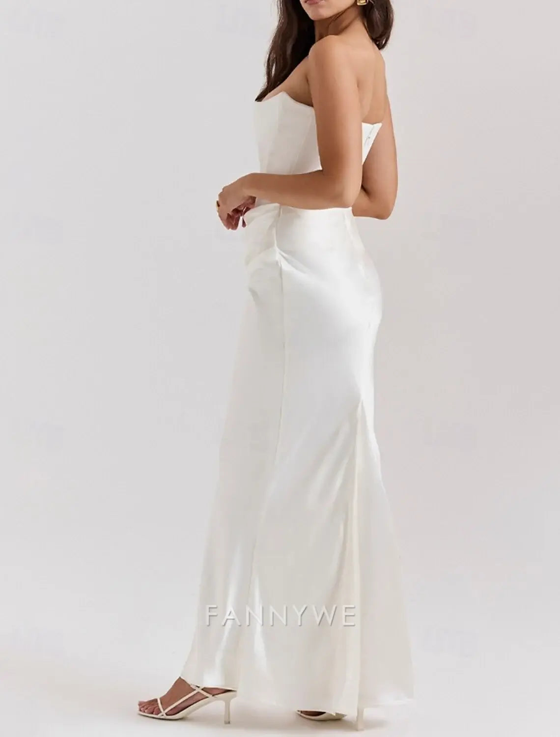 FannyWe Simple Women's Long Dress Maxi Dress White Dress Graduation Dress Prom Dress Party Dress Elegant Fashion Party Special Occasion Evening Party Regular Fit Plain Sleeveless Strapless Black White Pink Red