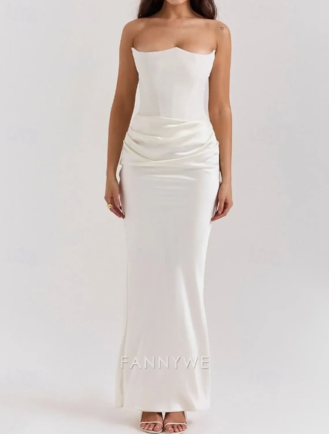 FannyWe Simple Women's Long Dress Maxi Dress White Dress Graduation Dress Prom Dress Party Dress Elegant Fashion Party Special Occasion Evening Party Regular Fit Plain Sleeveless Strapless Black White Pink Red