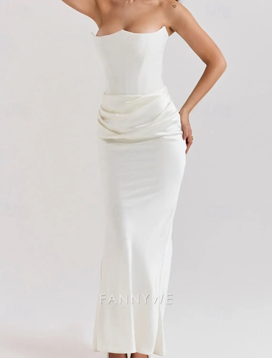 FannyWe Simple Women's Long Dress Maxi Dress White Dress Graduation Dress Prom Dress Party Dress Elegant Fashion Party Special Occasion Evening Party Regular Fit Plain Sleeveless Strapless Black White Pink Red