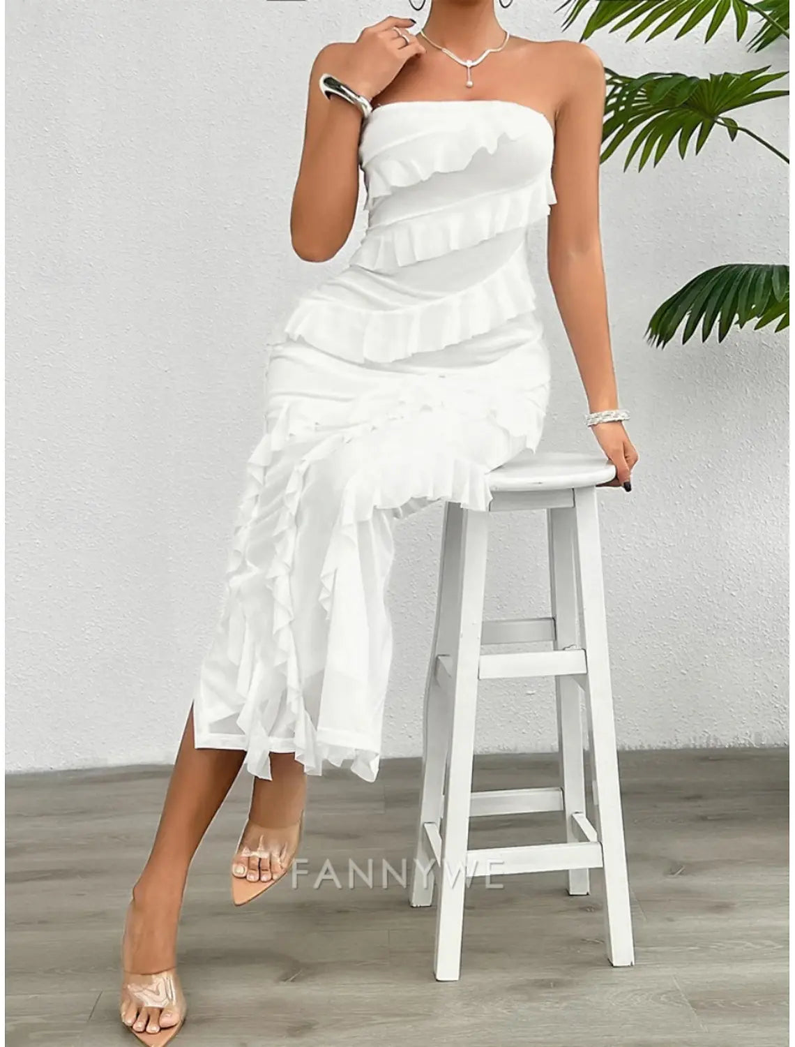 FannyWe Vestido largo sencillo para mujer Vestido maxi Vestido blanco Vestido de fiesta Vestido de cóctel Vestido de moda moderno Vestido de festival Fiesta de bodas Ocasión especial Corte regular Liso Sin mangas Sin tirantes Blanco Rosa Azul 
