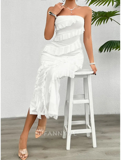 FannyWe Vestido largo sencillo para mujer Vestido maxi Vestido blanco Vestido de fiesta Vestido de cóctel Vestido de moda moderno Vestido de festival Fiesta de bodas Ocasión especial Corte regular Liso Sin mangas Sin tirantes Blanco Rosa Azul 