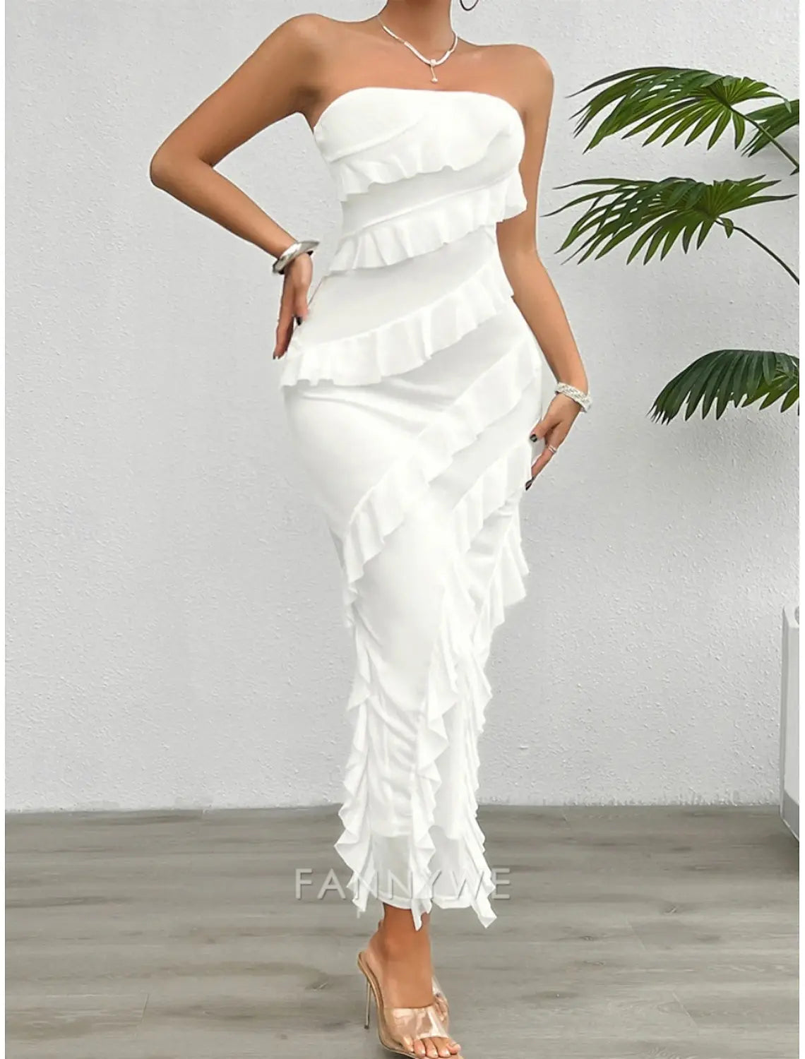 FannyWe Simple Women's Long Dress Maxi Dress White Dress Prom Dress Party Dress Cocktail Dress Fashion Modern Festival Dress Wedding Party Special Occasion Regular Fit Plain Sleeveless Strapless White Pink Blue