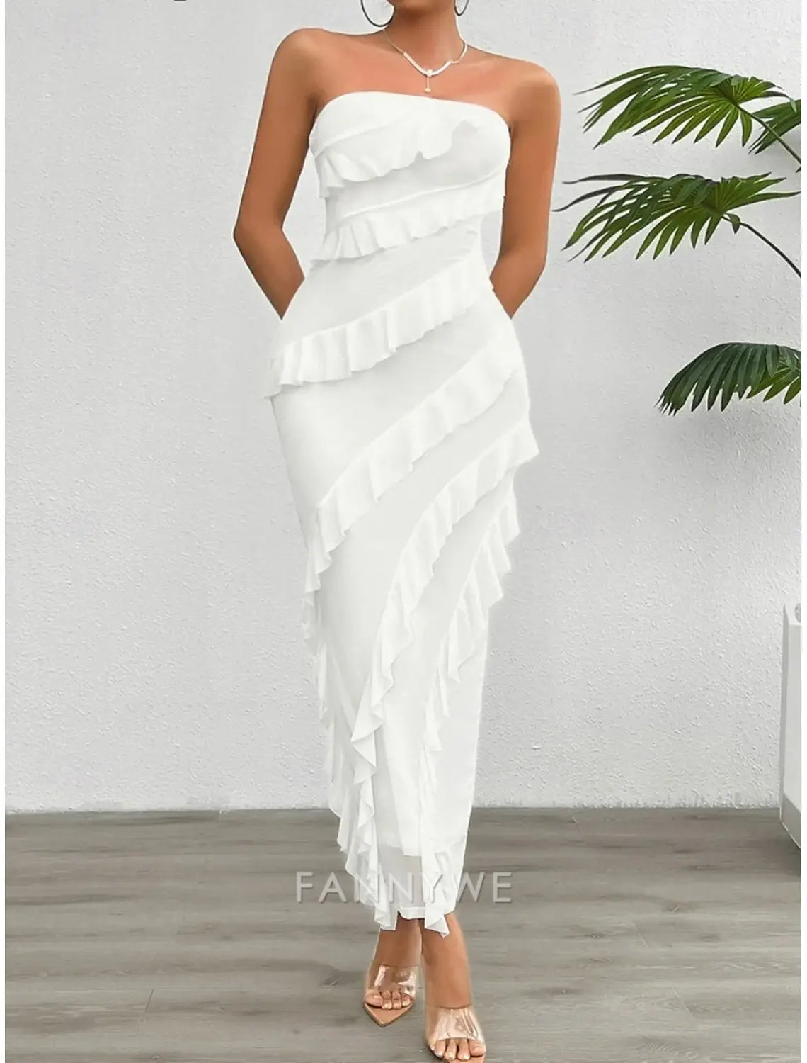 FannyWe Simple Women's Long Dress Maxi Dress White Dress Prom Dress Party Dress Cocktail Dress Fashion Modern Festival Dress Wedding Party Special Occasion Regular Fit Plain Sleeveless Strapless White Pink Blue