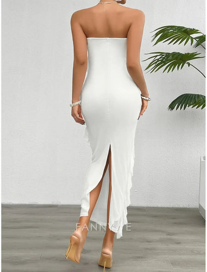 FannyWe Vestido largo sencillo para mujer Vestido maxi Vestido blanco Vestido de fiesta Vestido de cóctel Vestido de moda moderno Vestido de festival Fiesta de bodas Ocasión especial Corte regular Liso Sin mangas Sin tirantes Blanco Rosa Azul 