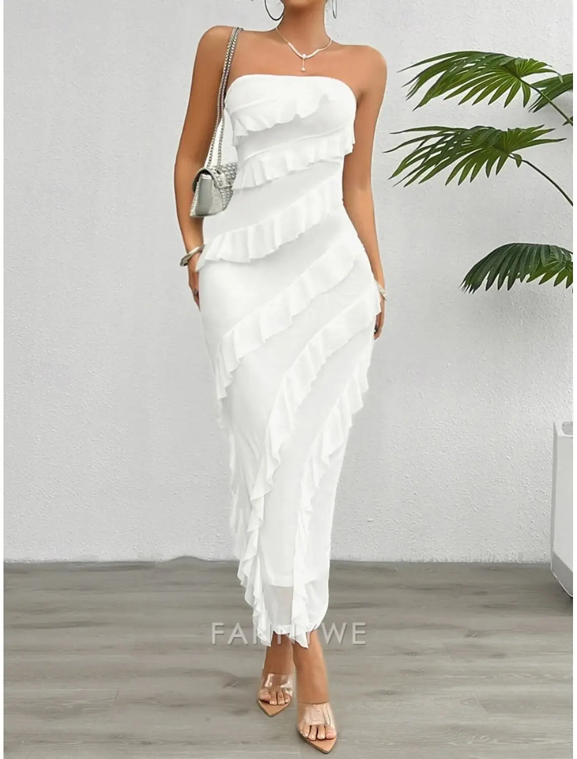 FannyWe Simple Women's Long Dress Maxi Dress White Dress Prom Dress Party Dress Cocktail Dress Fashion Modern Festival Dress Wedding Party Special Occasion Regular Fit Plain Sleeveless Strapless White Pink Blue