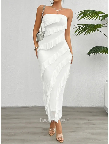 FannyWe Vestido largo sencillo para mujer Vestido maxi Vestido blanco Vestido de fiesta Vestido de cóctel Vestido de moda moderno Vestido de festival Fiesta de bodas Ocasión especial Corte regular Liso Sin mangas Sin tirantes Blanco Rosa Azul 