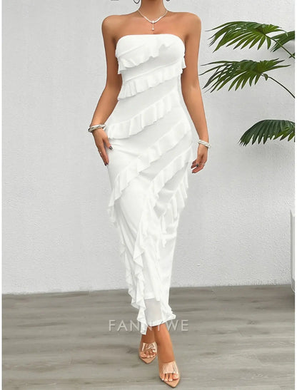 FannyWe Vestido largo sencillo para mujer Vestido maxi Vestido blanco Vestido de fiesta Vestido de cóctel Vestido de moda moderno Vestido de festival Fiesta de bodas Ocasión especial Corte regular Liso Sin mangas Sin tirantes Blanco Rosa Azul 