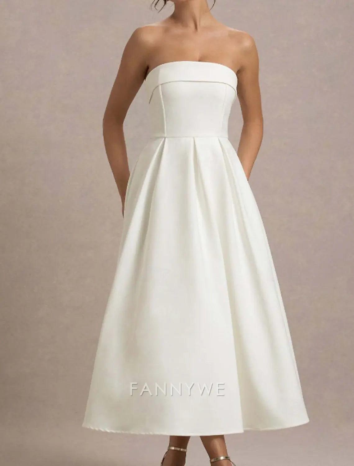 FannyWe Simple Women's Midi Dress White Dress Graduation Dress Prom Dress Party Dress Fashion Wedding Party Evening Party Regular Fit Plain Sleeveless Strapless Black White Yellow Pink Summer