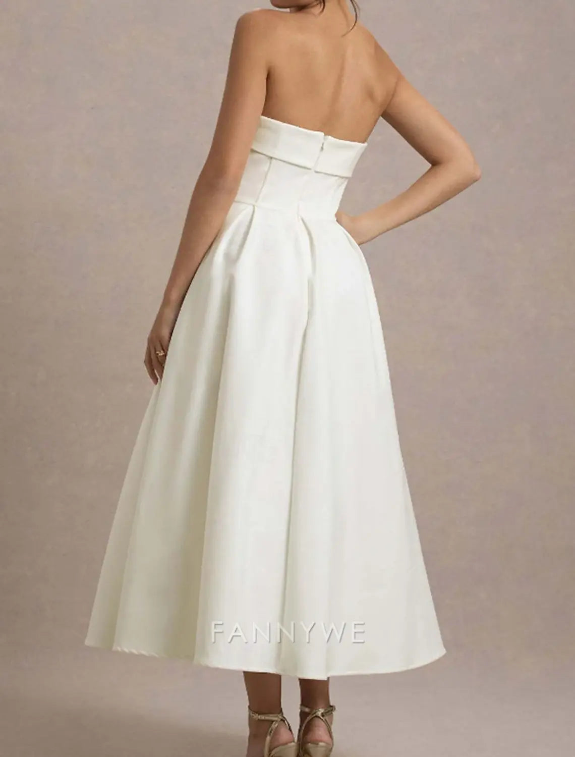 FannyWe Simple Women's Midi Dress White Dress Graduation Dress Prom Dress Party Dress Fashion Wedding Party Evening Party Regular Fit Plain Sleeveless Strapless Black White Yellow Pink Summer