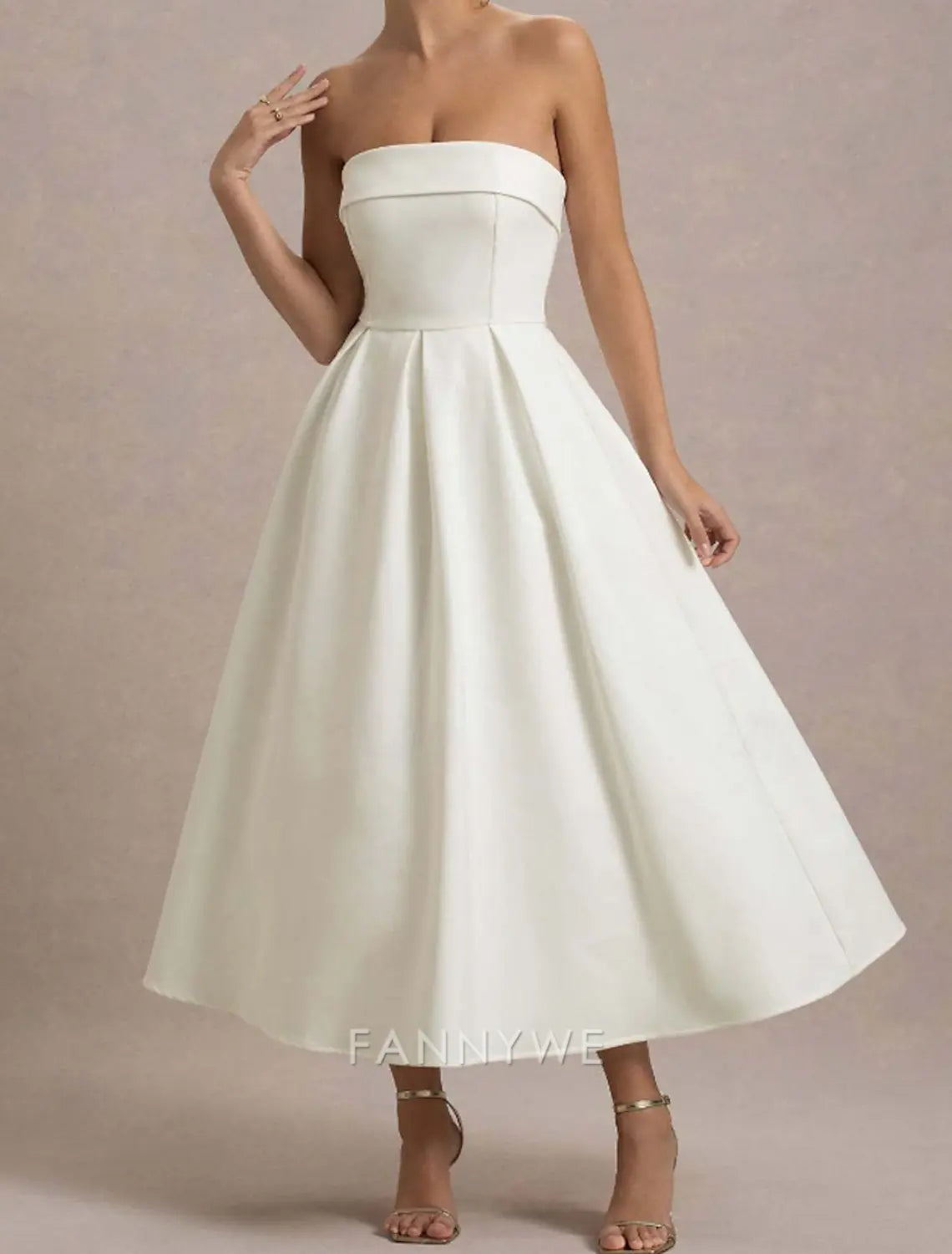 FannyWe Simple Women's Midi Dress White Dress Graduation Dress Prom Dress Party Dress Fashion Wedding Party Evening Party Regular Fit Plain Sleeveless Strapless Black White Yellow Pink Summer