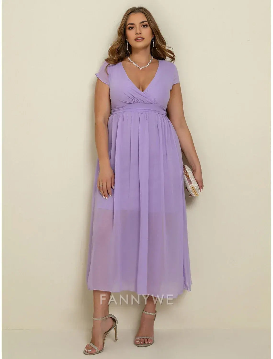 FannyWe Simple Women's Plus Size Prom Dress Party Dress Ruched V Neck Short Sleeve Vacation Black White Summer Spring