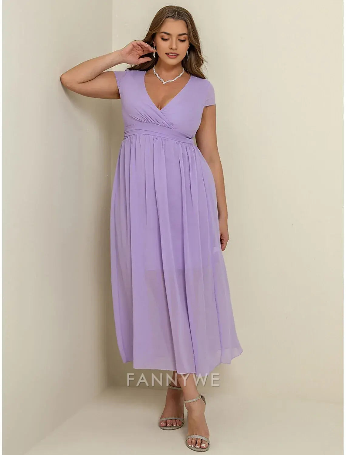 FannyWe Simple Women's Plus Size Prom Dress Party Dress Ruched V Neck Short Sleeve Vacation Black White Summer Spring