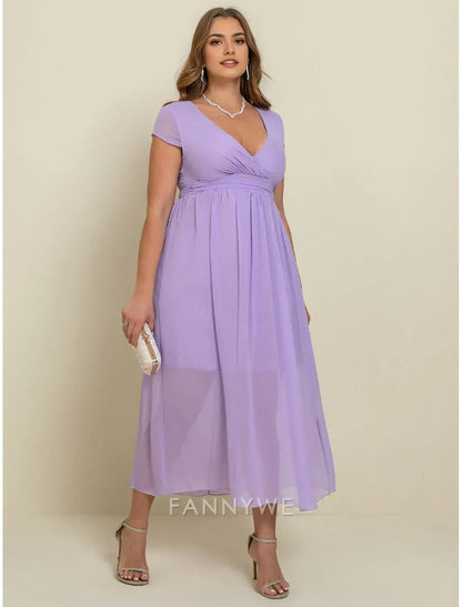 FannyWe Simple Women's Plus Size Prom Dress Party Dress Ruched V Neck Short Sleeve Vacation Black White Summer Spring