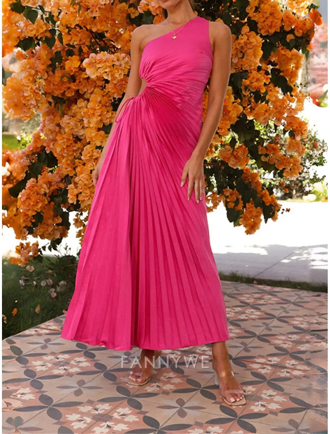 FannyWe Simple Women's Prom Dress Party Dress Cut Out Dress Pleated Drawstring One Shoulder Sleeveless Valentine's Day Wedding Guest Elegant Black Light Purple Summer Spring