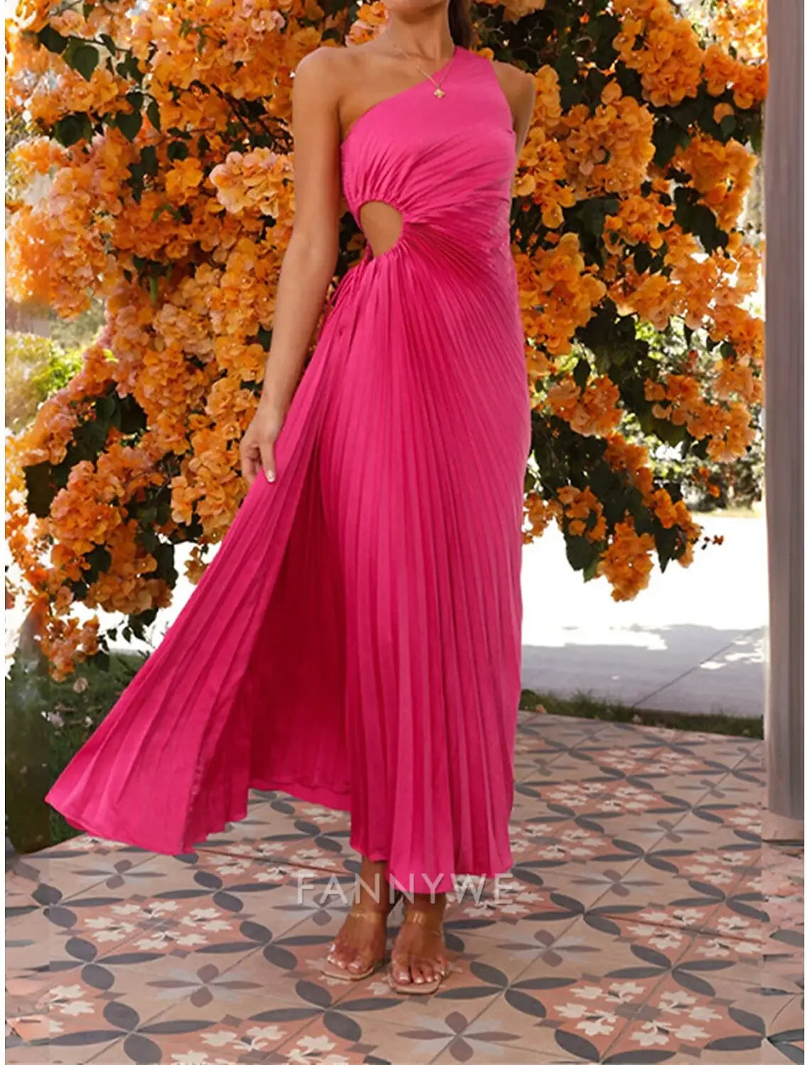 FannyWe Vestido de fiesta sencillo para mujer, vestido de fiesta con cortes, plisado, con cordón, un hombro, sin mangas, para San Valentín, invitada de boda, elegante, negro, morado claro, verano, primavera 