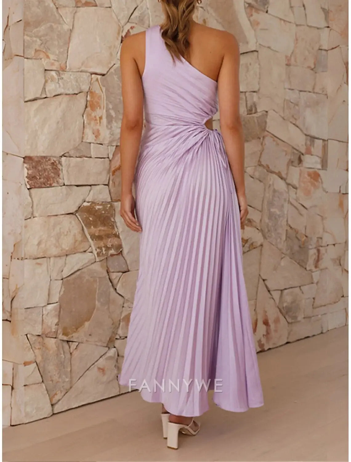 FannyWe Vestido de fiesta sencillo para mujer, vestido de fiesta con cortes, plisado, con cordón, un hombro, sin mangas, para San Valentín, invitada de boda, elegante, negro, morado claro, verano, primavera 