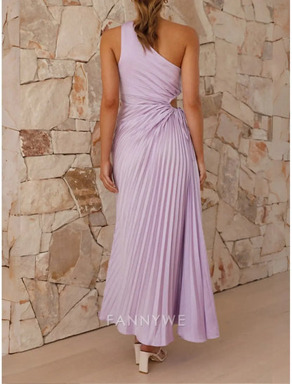 FannyWe Vestido de fiesta sencillo para mujer, vestido de fiesta con cortes, plisado, con cordón, un hombro, sin mangas, para San Valentín, invitada de boda, elegante, negro, morado claro, verano, primavera 